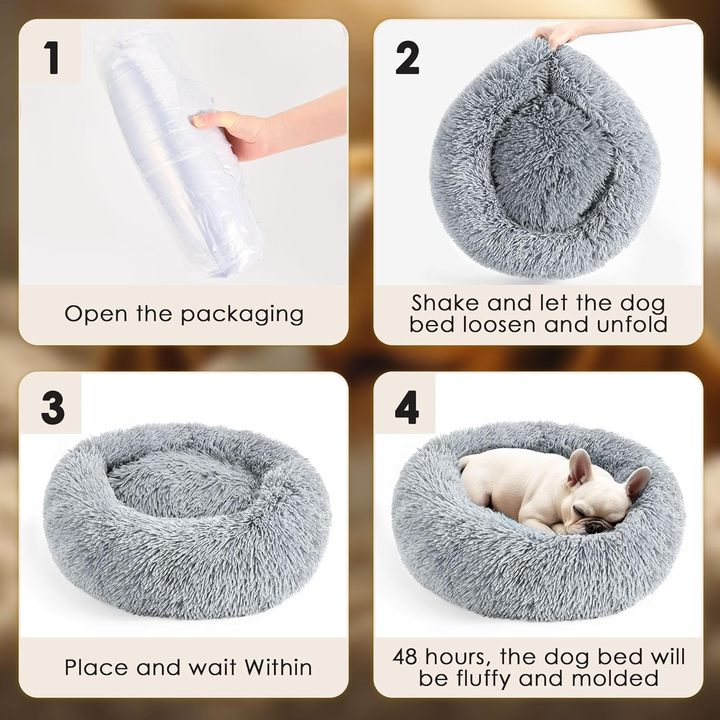 Long Plush Winter Warmth Dogs Bed Anti-Anxiety Washable Round Bed Round Plush Winter Cat Mat Cats Bed for Small Dogs Cats Pets