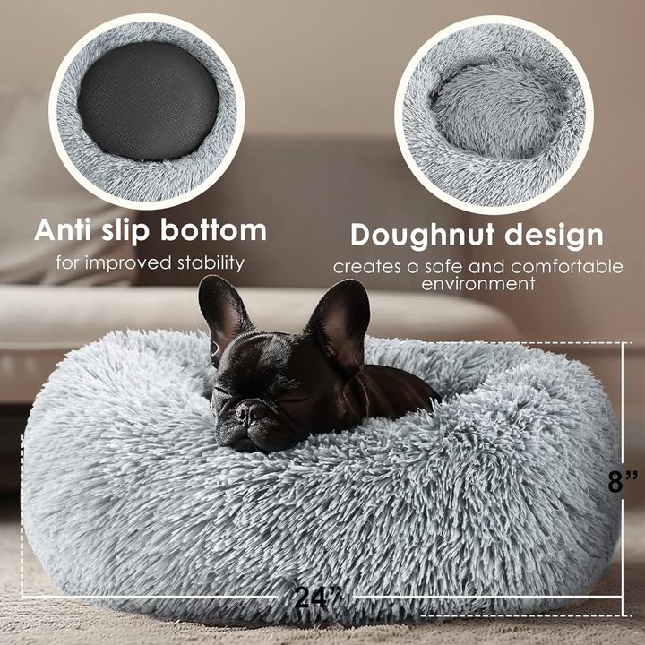 Long Plush Winter Warmth Dogs Bed Anti-Anxiety Washable Round Bed Round Plush Winter Cat Mat Cats Bed for Small Dogs Cats Pets