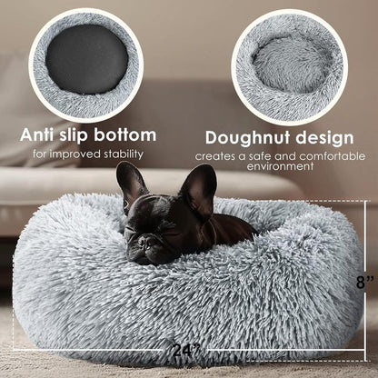 Long Plush Winter Warmth Dogs Bed Anti-Anxiety Washable Round Bed Round Plush Winter Cat Mat Cats Bed for Small Dogs Cats Pets