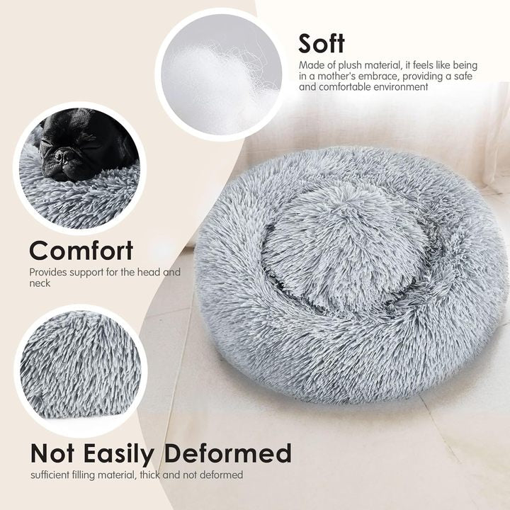 Long Plush Winter Warmth Dogs Bed Anti-Anxiety Washable Round Bed Round Plush Winter Cat Mat Cats Bed for Small Dogs Cats Pets