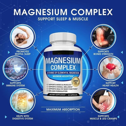 Herbal Supplements Immune Support Energy Supply Magnesium Complex Capsules 1800mg for Bone Muscle Recovery Adults Gluten-Free