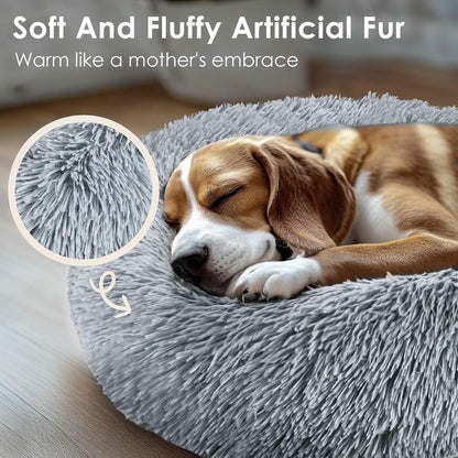 Long Plush Winter Warmth Dogs Bed Anti-Anxiety Washable Round Bed Round Plush Winter Cat Mat Cats Bed for Small Dogs Cats Pets